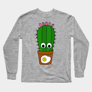 Cute Cactus Design #250: Tall Cactus In Sunny Side Up Egg Pot Long Sleeve T-Shirt